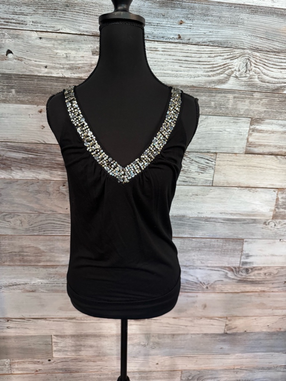 White House Black Market Black V-Neck Camisole with Rhinestone Trim